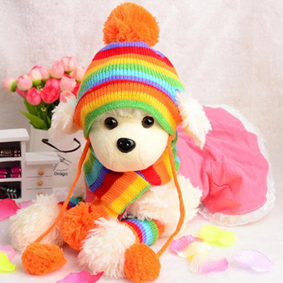 3 vnt./komplektas Šuns kepurė Franse Bulldog Kepurė šunims Žiemos reikmenys Jorkšyro terjeras Corgi Stripe megztas šalikas šuniuko aprangos kostiumas