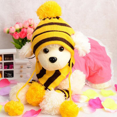 3 vnt./komplektas Šuns kepurė Franse Bulldog Kepurė šunims Žiemos reikmenys Jorkšyro terjeras Corgi Stripe megztas šalikas šuniuko aprangos kostiumas