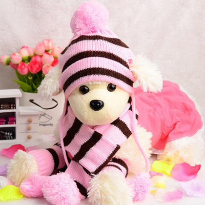 3 vnt./komplektas Šuns kepurė Franse Bulldog Kepurė šunims Žiemos reikmenys Jorkšyro terjeras Corgi Stripe megztas šalikas šuniuko aprangos kostiumas