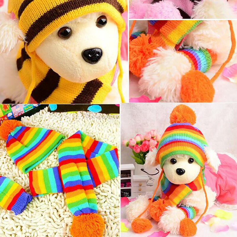 3 vnt./komplektas Šuns kepurė Franse Bulldog Kepurė šunims Žiemos reikmenys Jorkšyro terjeras Corgi Stripe megztas šalikas šuniuko aprangos kostiumas