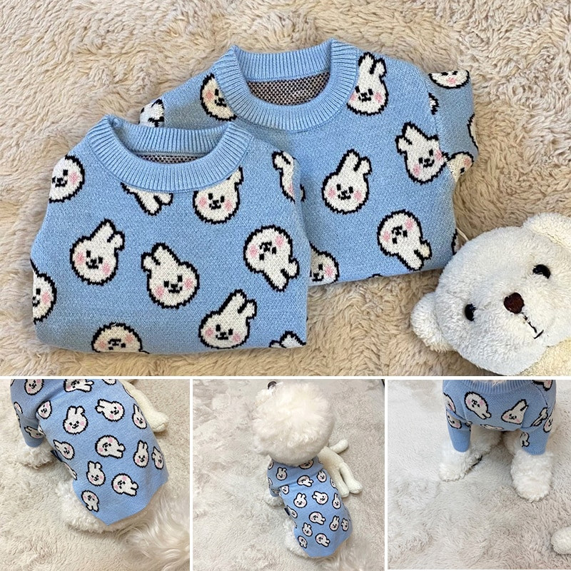 Lemmiklooma kampsun Väike koera jope kutsika koera vest Talvine koera riided Kassi pullover Armas soe jänese nööbid Kootud armsad koerariided