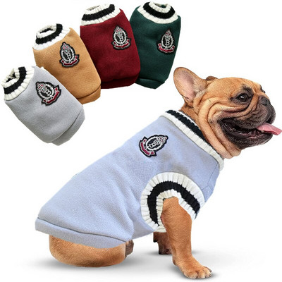 Зимен пуловер за домашни кучета Топли дрехи в колежански стил с V-образно деколте за чихуахуа булдог Теди Йорк Облекло Аксесоари за кучета