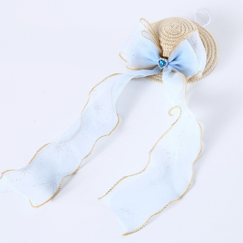 Сенник за домашни любимци Сламена шапка Котка Куче Заек Плетен лък Любов Шифон Сламена шапка Домашни любимци Рожден ден Принцеса Аксесоари Куче Корона Чихуахуа