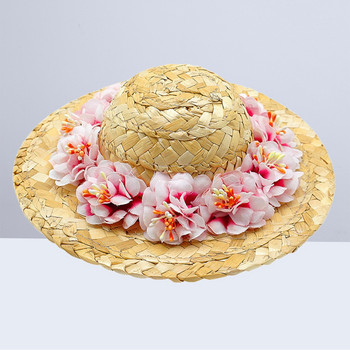 Сламена шапка с цветя за домашни любимци Куче Пролет Лято Шапка за слънце Сладка тъкана сламена шапка Аксесоар за костюм