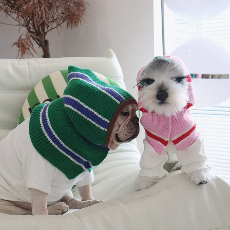 Pet Φθινοπωρινό και Χειμώνα Ζεστό ριγέ κασκόλ Γαλλικό μπουλντόγκ Chenery Σκύλοι μικρού και μεσαίου μεγέθους Πλεκτό σάλι καπέλο σκύλου Πουλόβερ για κουτάβι