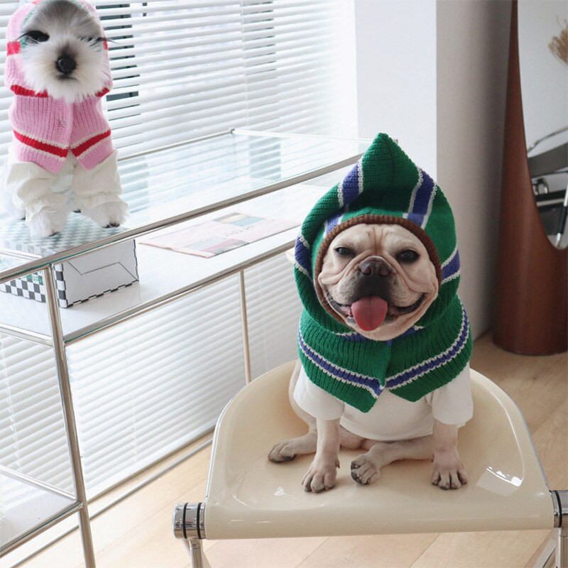 Pet Φθινοπωρινό και Χειμώνα Ζεστό ριγέ κασκόλ Γαλλικό μπουλντόγκ Chenery Σκύλοι μικρού και μεσαίου μεγέθους Πλεκτό σάλι καπέλο σκύλου Πουλόβερ για κουτάβι