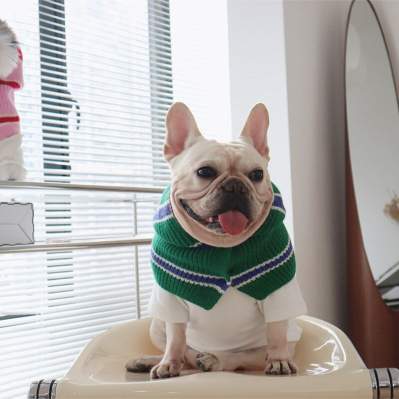 Pet Φθινοπωρινό και Χειμώνα Ζεστό ριγέ κασκόλ Γαλλικό μπουλντόγκ Chenery Σκύλοι μικρού και μεσαίου μεγέθους Πλεκτό σάλι καπέλο σκύλου Πουλόβερ για κουτάβι