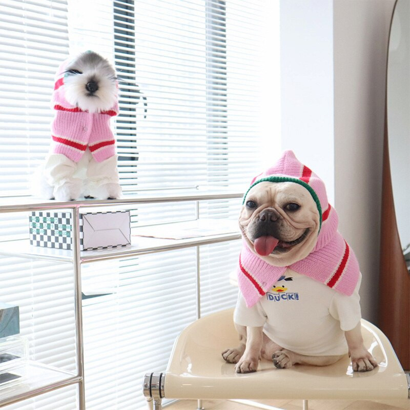 Pet Φθινοπωρινό και Χειμώνα Ζεστό ριγέ κασκόλ Γαλλικό μπουλντόγκ Chenery Σκύλοι μικρού και μεσαίου μεγέθους Πλεκτό σάλι καπέλο σκύλου Πουλόβερ για κουτάβι