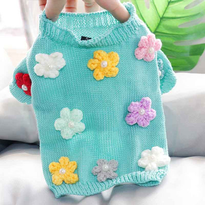 Φθινοπωρινό/Χειμώνα κοντό πουλόβερ για κατοικίδια Μοτίβο λουλουδιών Teddy Bichon Hiromi Cat Schnauzer VIP Ρούχα πουλόβερ για κουτάβι για μικρό σκύλο