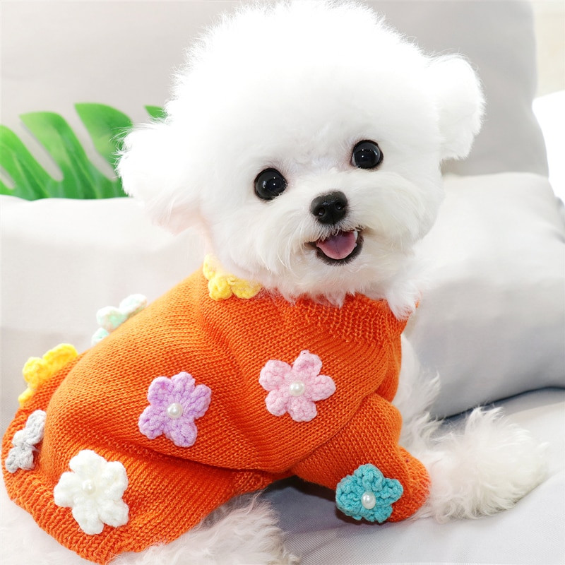 Φθινοπωρινό/Χειμώνα κοντό πουλόβερ για κατοικίδια Μοτίβο λουλουδιών Teddy Bichon Hiromi Cat Schnauzer VIP Ρούχα πουλόβερ για κουτάβι για μικρό σκύλο