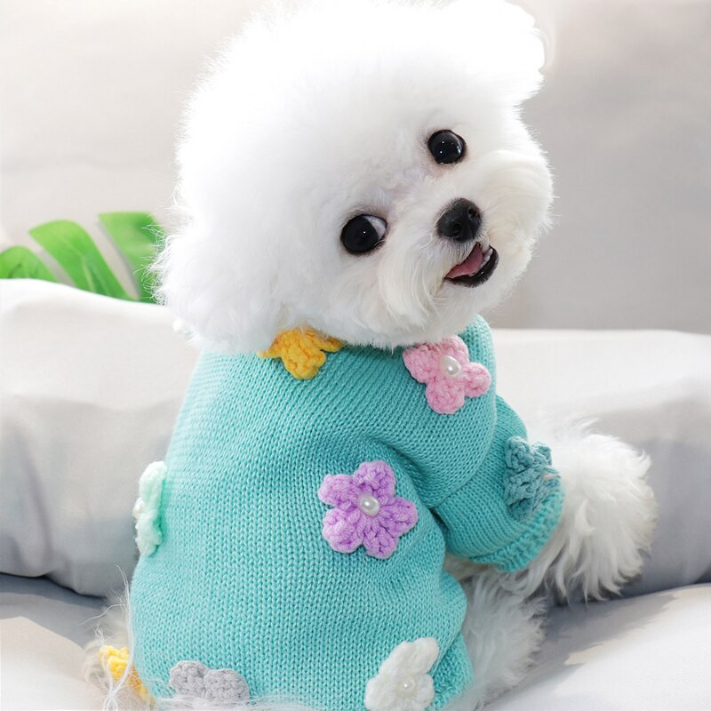 Φθινοπωρινό/Χειμώνα κοντό πουλόβερ για κατοικίδια Μοτίβο λουλουδιών Teddy Bichon Hiromi Cat Schnauzer VIP Ρούχα πουλόβερ για κουτάβι για μικρό σκύλο