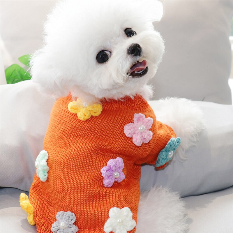 Φθινοπωρινό/Χειμώνα κοντό πουλόβερ για κατοικίδια Μοτίβο λουλουδιών Teddy Bichon Hiromi Cat Schnauzer VIP Ρούχα πουλόβερ για κουτάβι για μικρό σκύλο