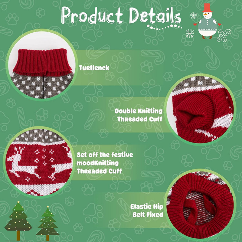 Koerte jõulukampsun Põhjapõdra lumehelbe kudumine kampsun Lemmikloomade jõulupühade riided Kilpkaelusega kudum väikestele ja keskmistele suurtele koertele