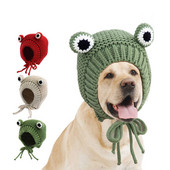 Roztomilá žabia čiapka pre psa, útulná háčkovaná čiapka pre psa, teplá zimná čiapka pre psa, šteňacia čiapka, malá pletená čiapka pre psa, kostýmová pletená čiapka pre veľkého psa