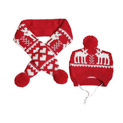 Căciulă de iarnă tricotată cu pompon pentru animale de companie + eșarfă șapcă de pisică de Crăciun Călărie caldă rezistentă la vânt Accesorii pentru câini pentru câini de talie mică și mijlocie Bulldog