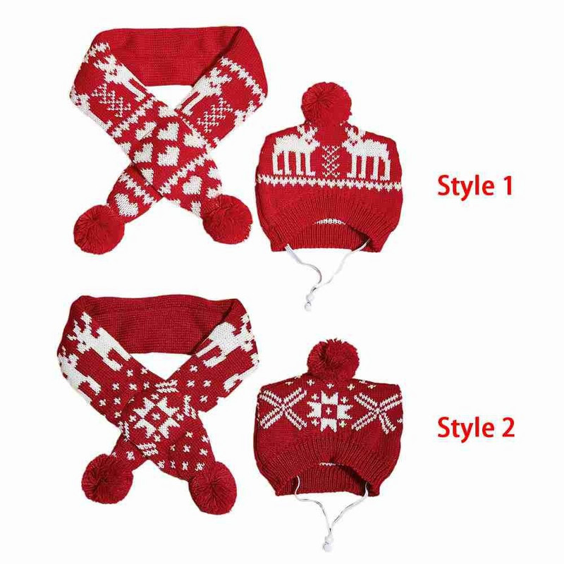 Căciulă de iarnă tricotată cu pompon pentru animale de companie + eșarfă șapcă de pisică de Crăciun Călărie caldă rezistentă la vânt Accesorii pentru câini pentru câini de talie mică și mijlocie Bulldog
