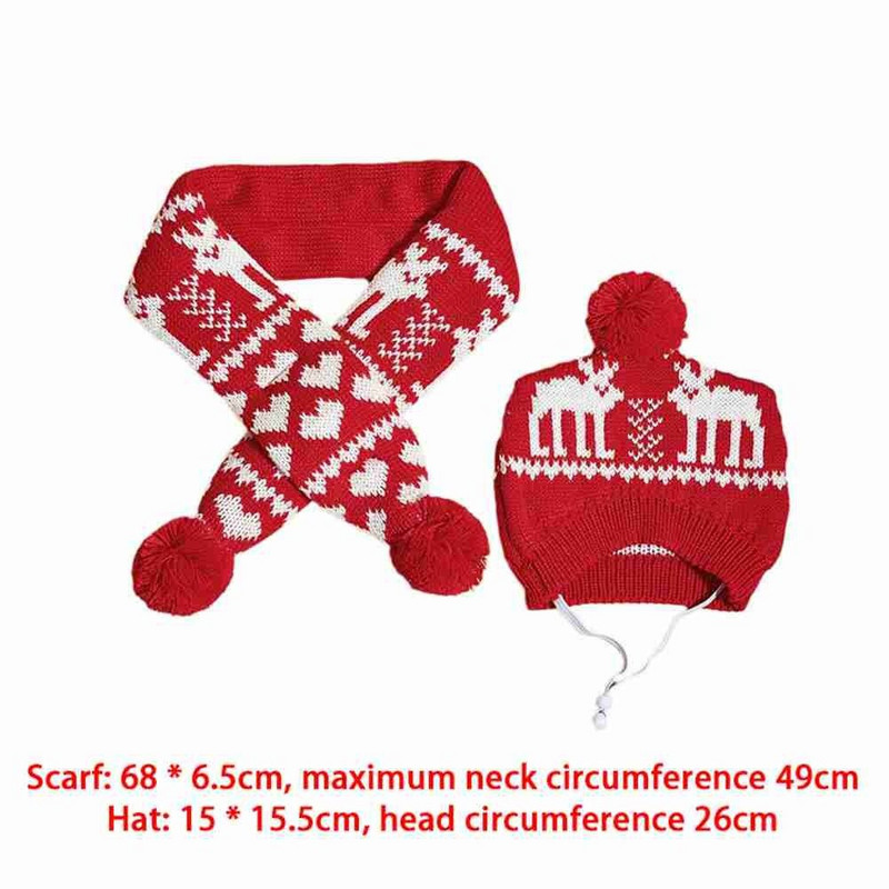 Căciulă de iarnă tricotată cu pompon pentru animale de companie + eșarfă șapcă de pisică de Crăciun Călărie caldă rezistentă la vânt Accesorii pentru câini pentru câini de talie mică și mijlocie Bulldog
