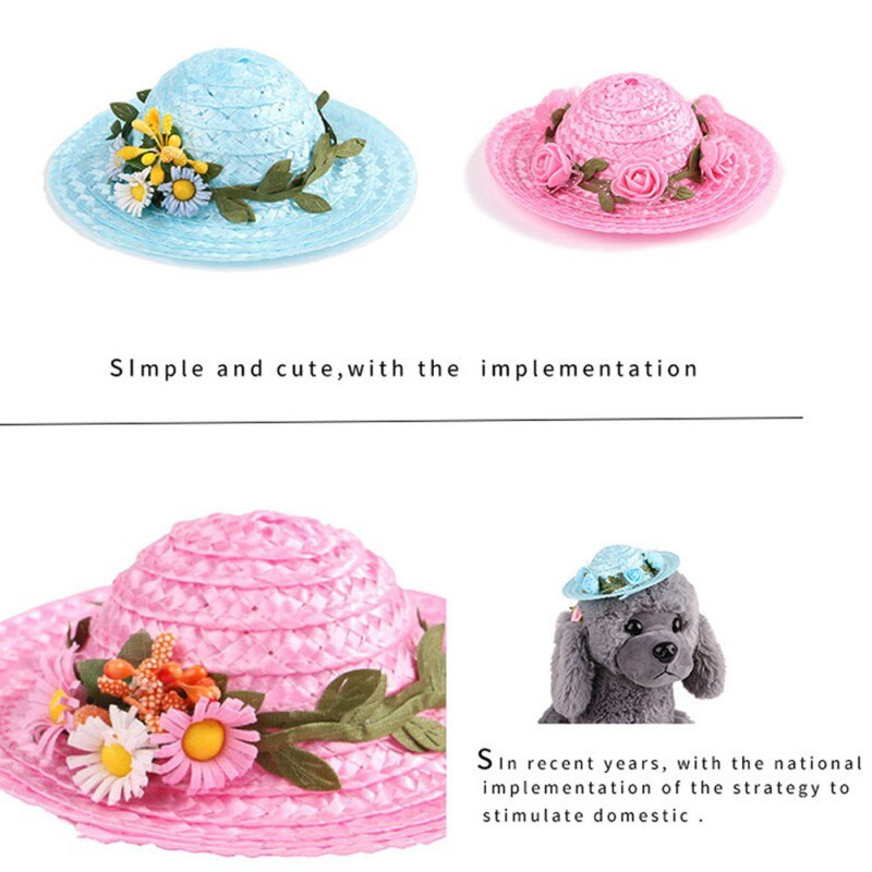 Klobúk pre psa, mačky, kostým, domáce zvieratá, dekorácia pre domáce zvieratá pre malé, stredné a veľké psy, fotografické rekvizity, roztomilý kvetinový klobúk pre psa a mačku, slamený klobúk, potreby pre domáce zvieratá