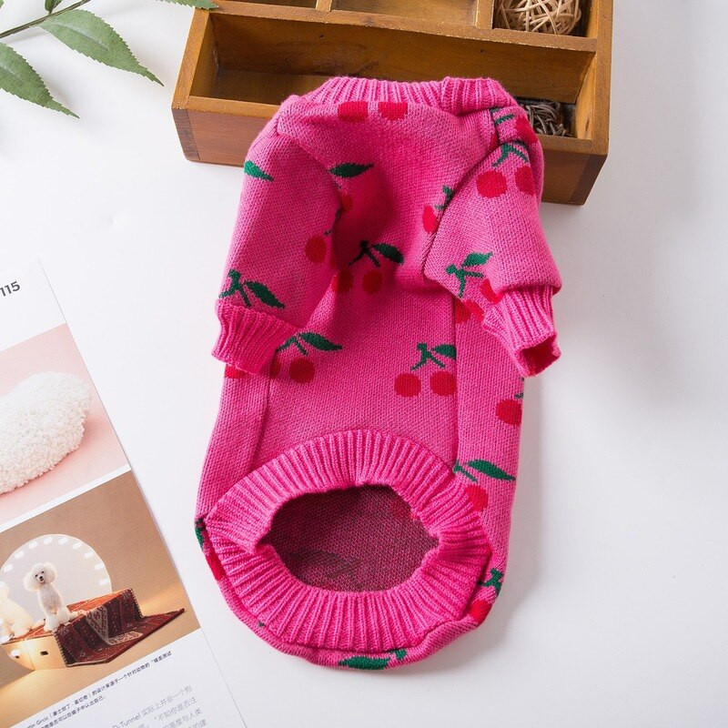 Čerešňový sveter pre psov, oblečenie pre domáce zvieratá, sladké pletenie pre psov, malé oblečenie, francúzsky buldoček, jeseň/zima, červené dievča, maskoty