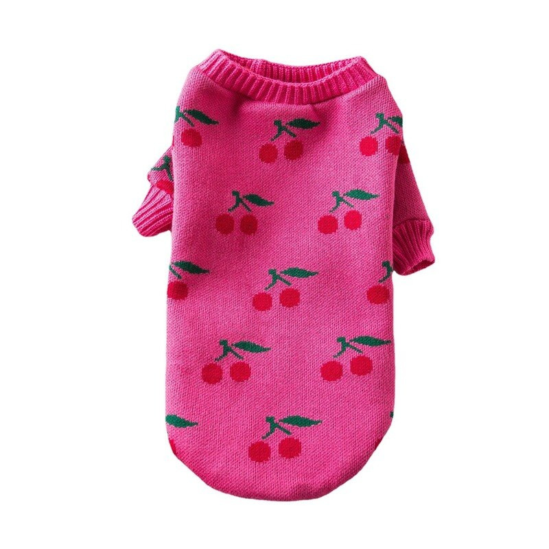 Čerešňový sveter pre psov, oblečenie pre domáce zvieratá, sladké pletenie pre psov, malé oblečenie, francúzsky buldoček, jeseň/zima, červené dievča, maskoty