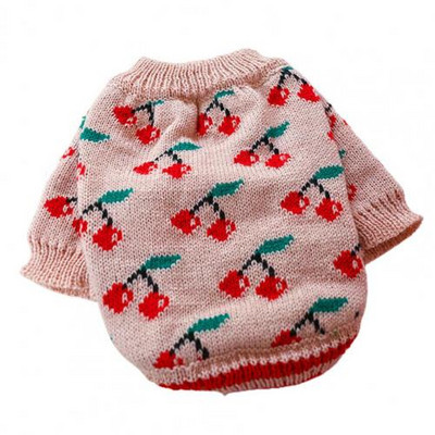Kisállat kötés Horgolt meleg karácsonyi pulóver kölyökkutya kötöttáru cseresznye nyomat Nem ragadós szőr Uniszex macska kutya téli pulóver ruhák