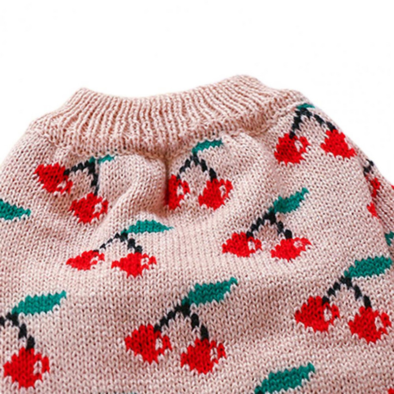 Kisállat kötés Horgolt meleg karácsonyi pulóver kölyökkutya kötöttáru cseresznye nyomat Nem ragadós szőr Uniszex macska kutya téli pulóver ruhák