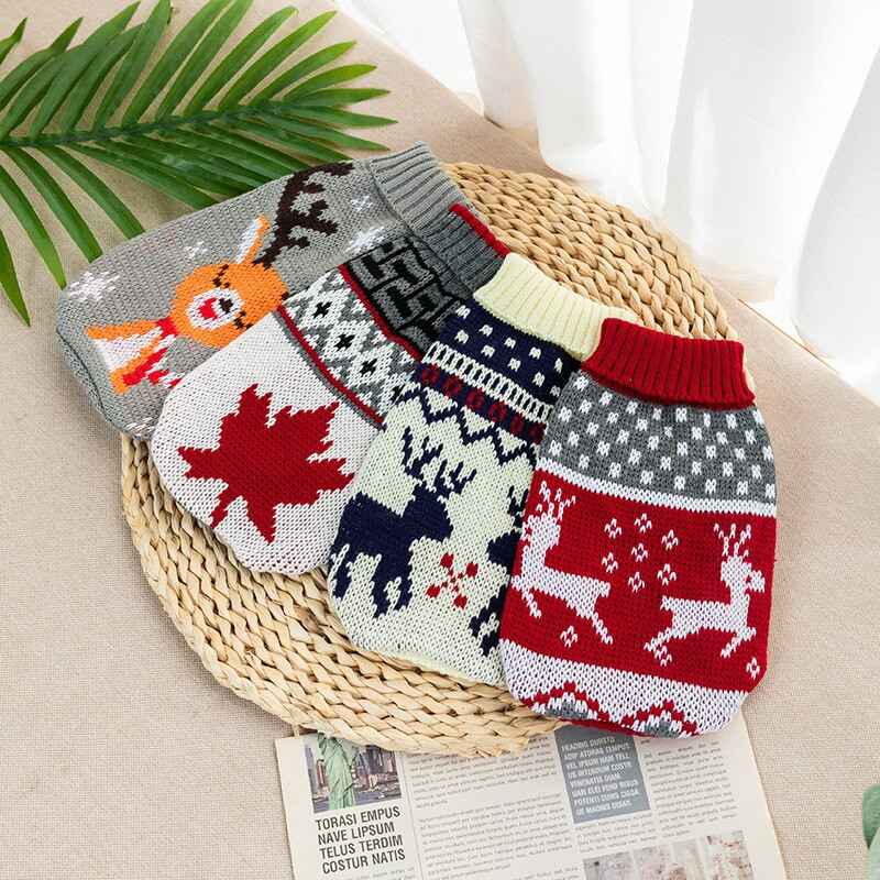 Χριστουγεννιάτικα χειμερινά ρούχα για σκύλους Chihuahua Μαλακά κουτάβια γατάκια γατάκι με ψηλό γιακά Σχέδιο πουλόβερ Ρούχα μόδας για σκύλους κατοικίδιων ζώων γάτες