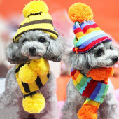 Kepurė Šalikas Kojinių rinkinys šunims Žiemos augintinis šuniukas Šuo Megztos dryžuotos kepuraitės +šalikas +kojinės Maži dideli gyvūnai katės Produktai Kalėdiniai drabužiai