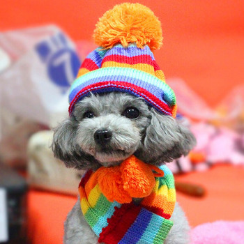 Καπέλο Κασκόλ Κάλτσες για σκύλους Χειμερινά κατοικίδια Puppy Dog Πλεκτά Καπέλα με ρίγες +Μαντίλι +Κάλτσες Μικρά μεγάλα ζώα Προϊόντα για γάτες Χριστουγεννιάτικα ρούχα