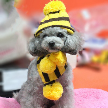 Καπέλο Κασκόλ Κάλτσες για σκύλους Χειμερινά κατοικίδια Puppy Dog Πλεκτά Καπέλα με ρίγες +Μαντίλι +Κάλτσες Μικρά μεγάλα ζώα Προϊόντα για γάτες Χριστουγεννιάτικα ρούχα