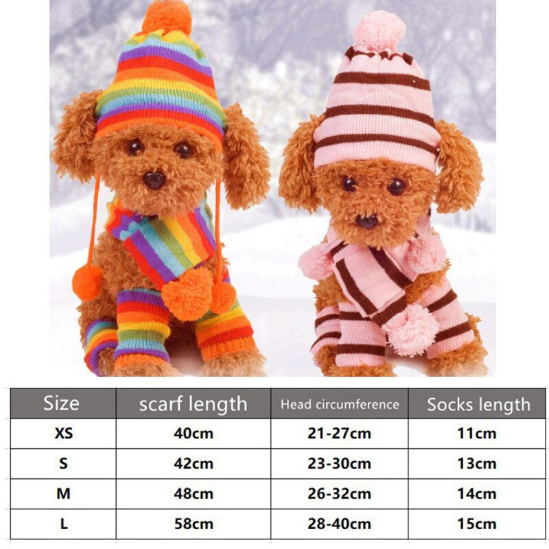 Kepurė Šalikas Kojinių rinkinys šunims Žiemos augintinis šuniukas Šuo Megztos dryžuotos kepuraitės +šalikas +kojinės Maži dideli gyvūnai katės Produktai Kalėdiniai drabužiai