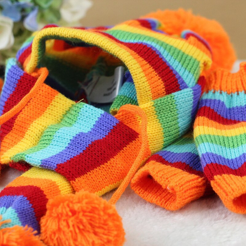 Kepurė Šalikas Kojinių rinkinys šunims Žiemos augintinis šuniukas Šuo Megztos dryžuotos kepuraitės +šalikas +kojinės Maži dideli gyvūnai katės Produktai Kalėdiniai drabužiai