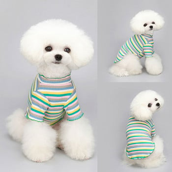 Νέα στολή κουταβιού Rainbow ριγέ Ρούχα σκύλου Ρούχα γιακά σκυλιών Γιλέκο πουκάμισα Άνοιξη Φθινόπωρο Small Pet Chihuahua πλεκτό πουλόβερ