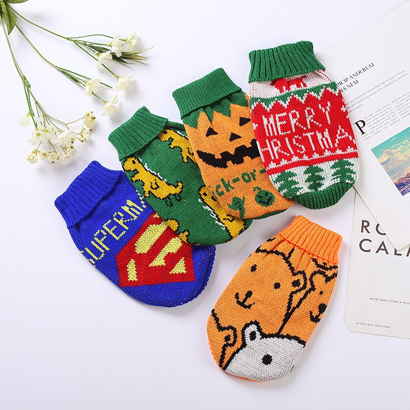 Talvised kutsika kassipoja riided Multikas koerte kampsun väikestele koertele kassid Chihuahua sfinks jõulud Halloweeni lemmikloomade pulloverid riided