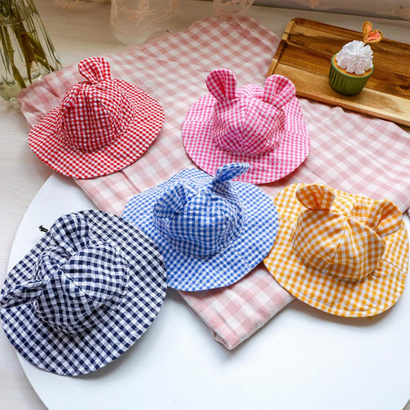 Fisherman Hat Plaid Printing Dekoratiivne polüester laia äärega päikesekaitsemüts lemmikloomade koerte tarvikutele Suministros para perros