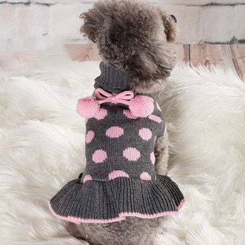Benepaw Turtleneck Μεσαίο μικρό Φόρεμα πουλόβερ για σκύλους Φθινόπωρο, Χειμώνας Ζεστό Πουά Πουλόβερ κουταβιών Πλεκτά Ρούχα για κατοικίδια Ρούχα για κατοικίδια Pom Pom Ball
