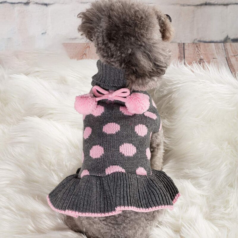 Benepaw Turtleneck Μεσαίο μικρό Φόρεμα πουλόβερ για σκύλους Φθινόπωρο, Χειμώνας Ζεστό Πουά Πουλόβερ κουταβιών Πλεκτά Ρούχα για κατοικίδια Ρούχα για κατοικίδια Pom Pom Ball