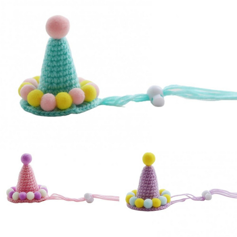 Pălărie pentru animale de companie țesute manual pentru zi de naștere, șapcă cu minge de pluș, accesorii fotografice, decor pentru cap de câine de pisică