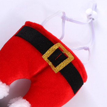 Забавна шапка за домашни любимци Сладка фланелетна коледна висококачествена еластична лента, червена с ветроустойчива връв, дизайн на куче и котка, коледни орнаменти