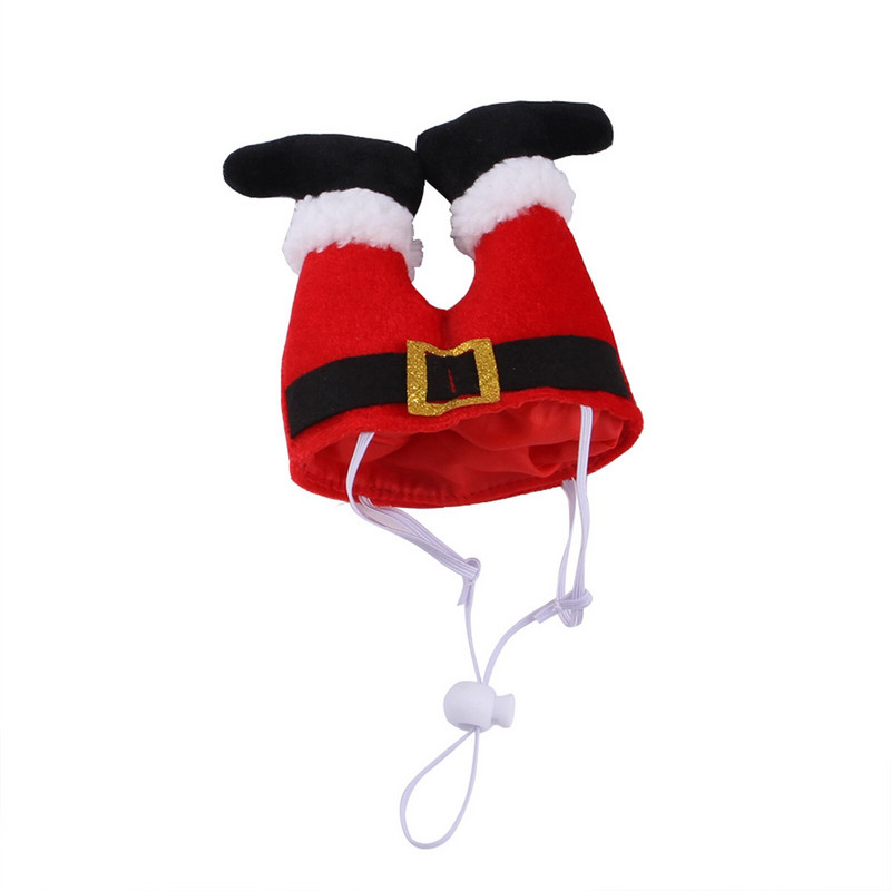 Pălărie amuzantă pentru animale de companie drăguță flaneletă de Crăciun, bandă elastică de înaltă calitate, roșu, cu design șir rezistent la vânt, ornamente de Crăciun pentru câini și pisici
