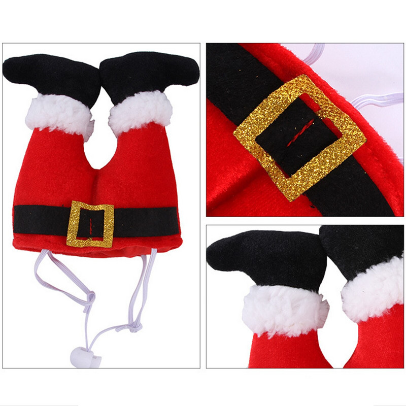 Pălărie amuzantă pentru animale de companie drăguță flaneletă de Crăciun, bandă elastică de înaltă calitate, roșu, cu design șir rezistent la vânt, ornamente de Crăciun pentru câini și pisici