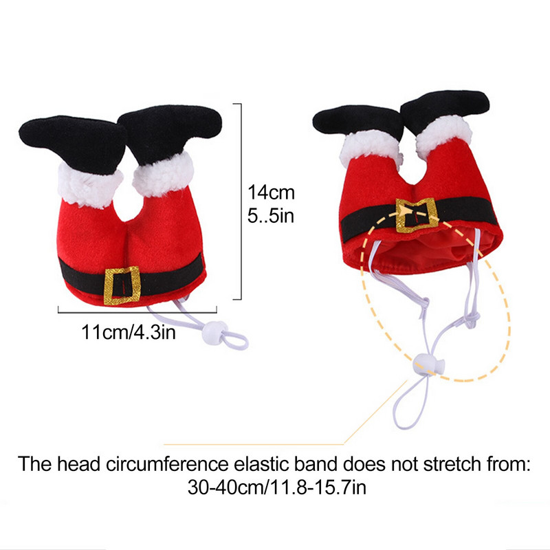 Pălărie amuzantă pentru animale de companie drăguță flaneletă de Crăciun, bandă elastică de înaltă calitate, roșu, cu design șir rezistent la vânt, ornamente de Crăciun pentru câini și pisici