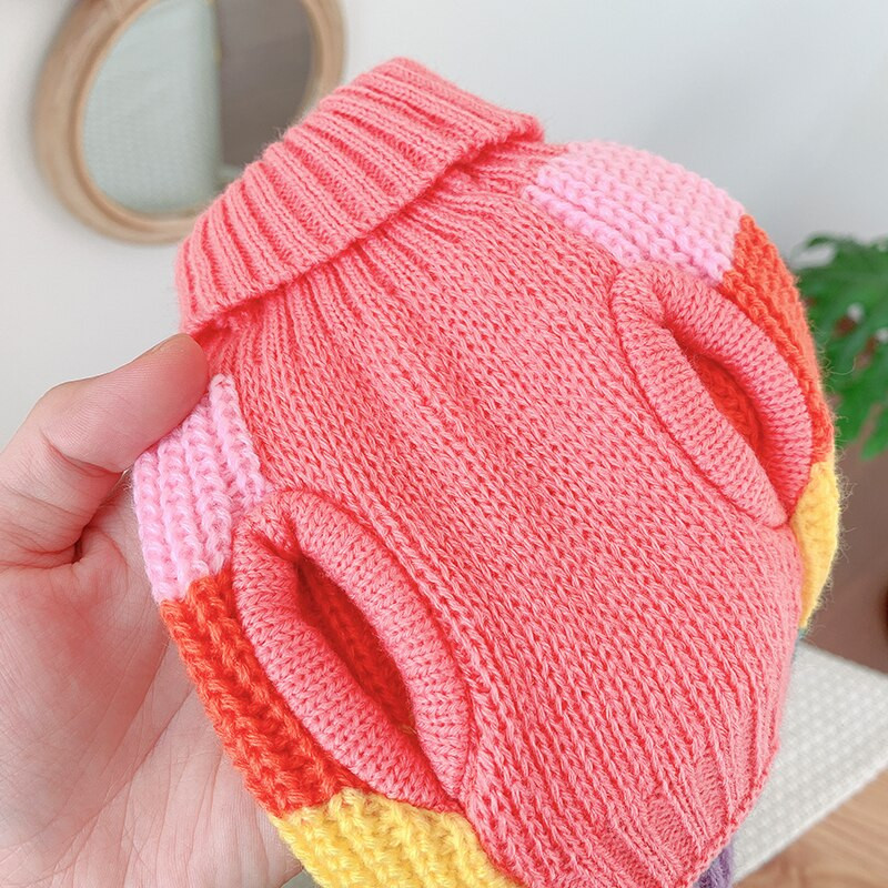 Módne dúhové svetre pre domáce zvieratá z roku 2021, jesenné oblečenie pre psov, nové pletené bavlnené ležérne svetre s kapucňou pre malé psy, kostýmy pre šteniatka, pudel