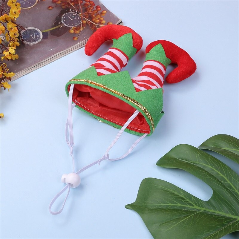 Căciulă de bufon de Crăciun pentru animale de companie, pălărie cu model imprimat dungi roșii albe pentru câini/ pisici/ pisici/ cățeluși pentru iarnă