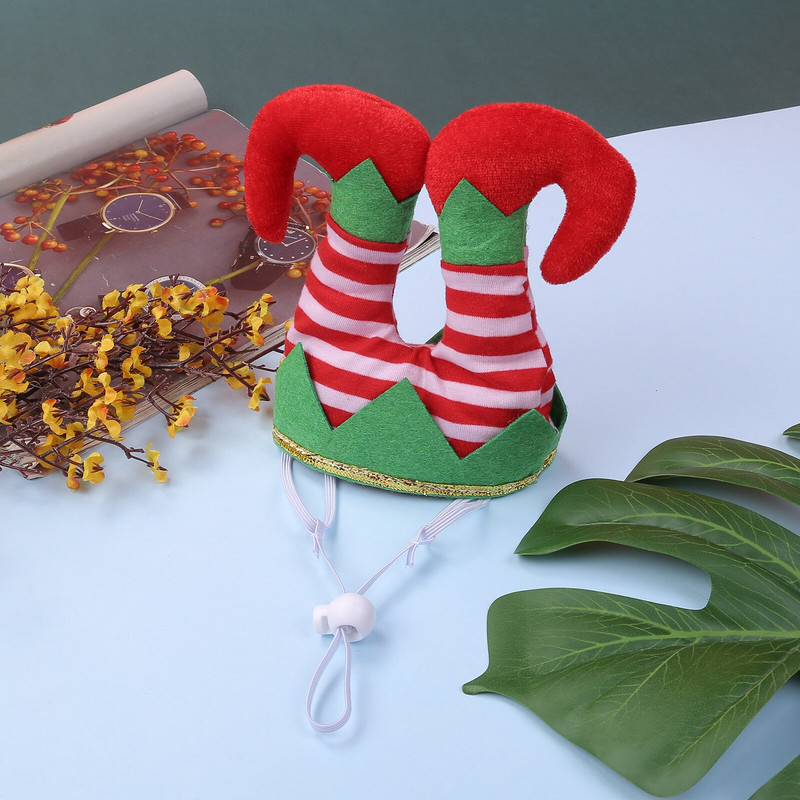 Căciulă de bufon de Crăciun pentru animale de companie, pălărie cu model imprimat dungi roșii albe pentru câini/ pisici/ pisici/ cățeluși pentru iarnă