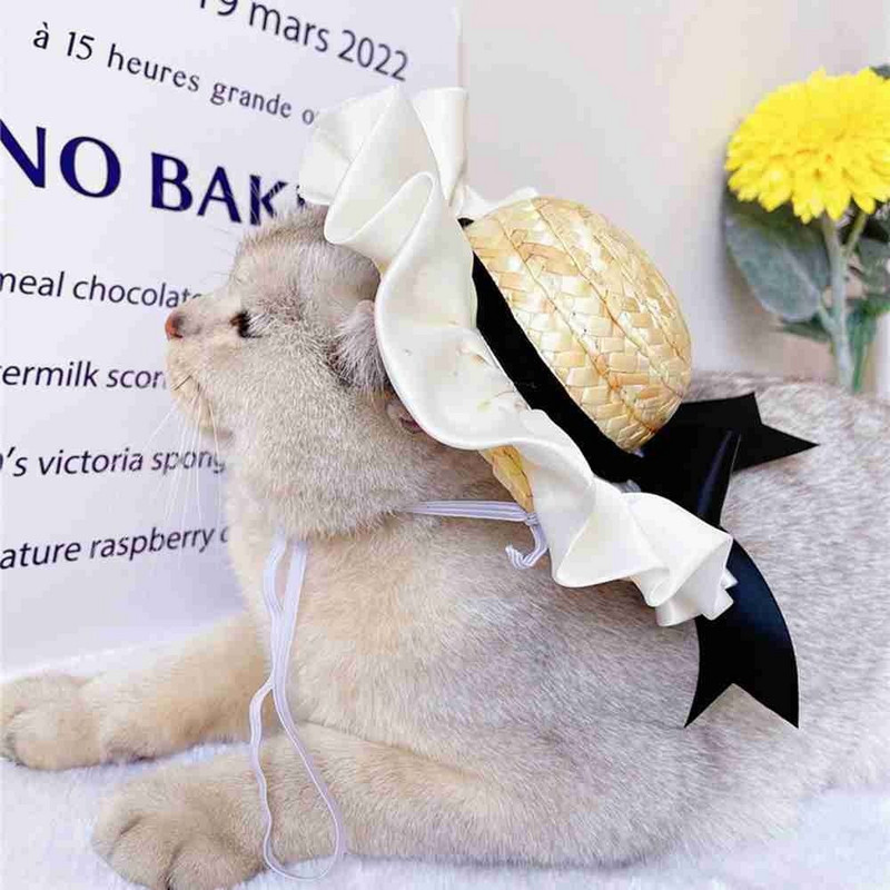 Accesorii de modă pentru animale de companie Articole pentru cap pentru animale de companie Accesorii pentru pisici Panglică pentru animale de companie Pălărie de paie Căciulă de câine Căciulă de soare pentru câine Recuzită Pălărie