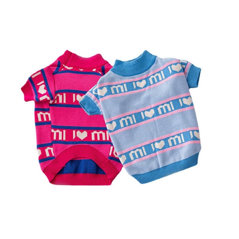 Oblečenie pre malé psy, čivava, francúzsky buldoček, ružový pruhovaný sveter s láskou, zimné potreby pre domáce zvieratá, veľkosti XS-XXL