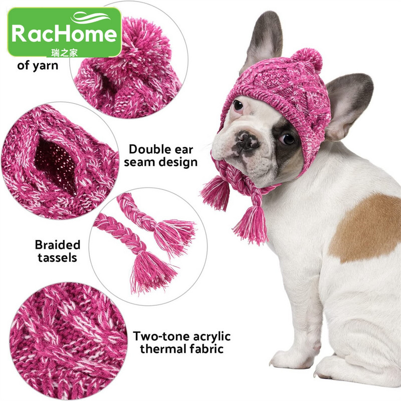 Pălărie tricotată pentru câini de talie mică, mijlocie, iarnă, pisică, câine, pălărie tricotată, șapcă, accesoriu pentru tricotat pentru câine, șapcă buldog, șapcă caldă și moale pentru animale de companie