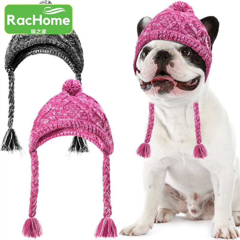 Pălărie tricotată pentru câini de talie mică, mijlocie, iarnă, pisică, câine, pălărie tricotată, șapcă, accesoriu pentru tricotat pentru câine, șapcă buldog, șapcă caldă și moale pentru animale de companie