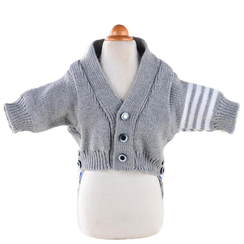 Pruhovaný kardigan pre psov, kabát s gombíkom, jeseň/zima, psy, tričko s pálkou, oblečenie v britskom štýle, pletené oblečenie pre mačky, čivavy